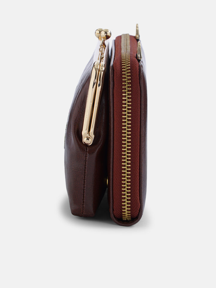 Coonoor Dream Cross Stitched Mobile Wallet Sling - Brown