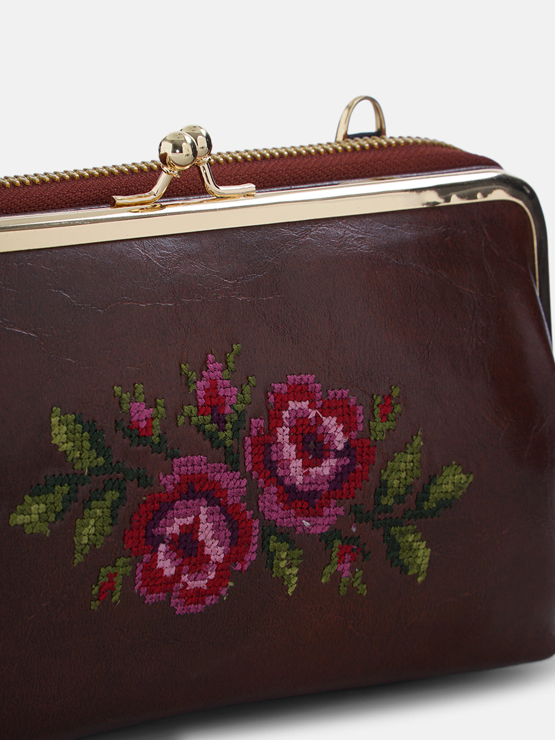 Coonoor Dream Cross Stitched Mobile Wallet Sling - Brown