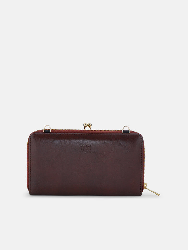 Coonoor Dream Cross Stitched Mobile Wallet Sling - Brown