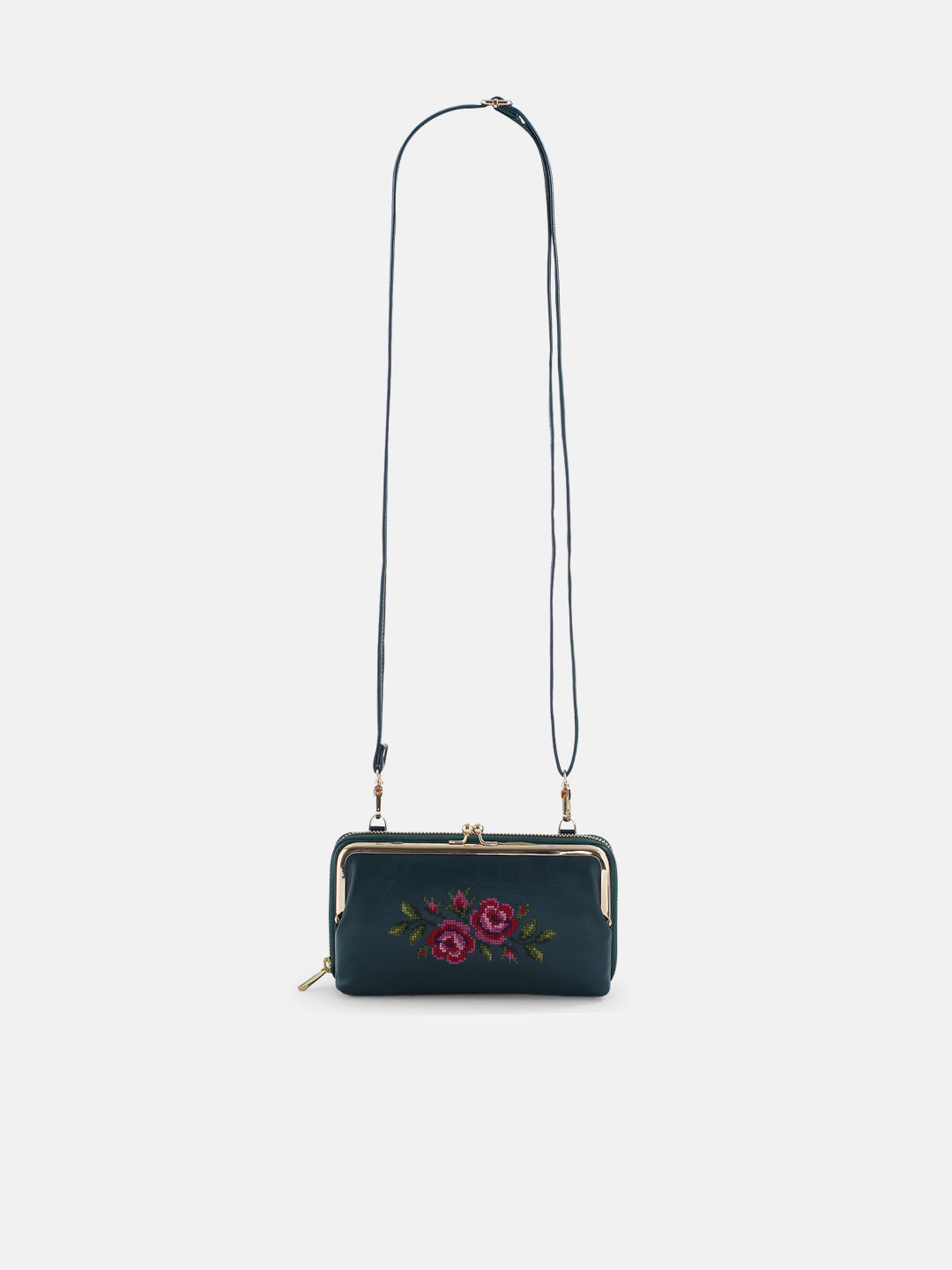 Coonoor Dream Cross Stitched Mobile Wallet Sling - Green
