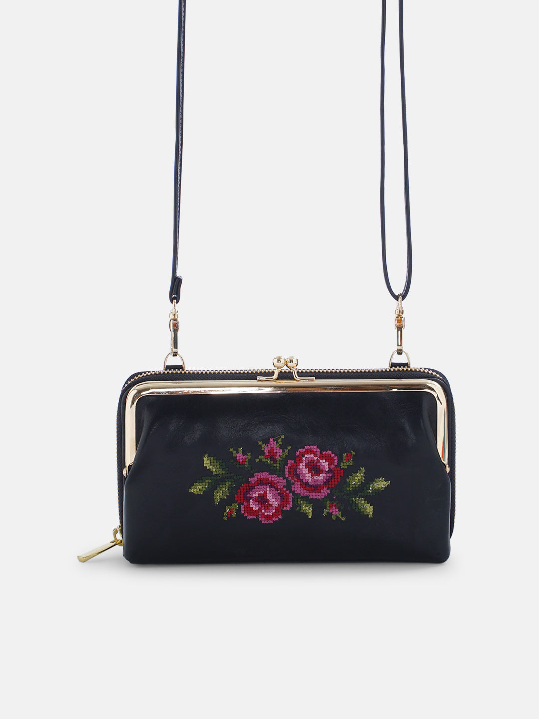 Coonoor Dream Cross Stitched Mobile Wallet Sling - Black