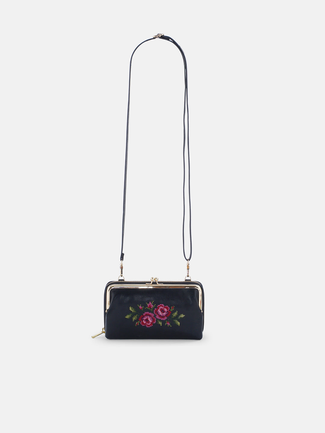 Coonoor Dream Cross Stitched Mobile Wallet Sling - Black