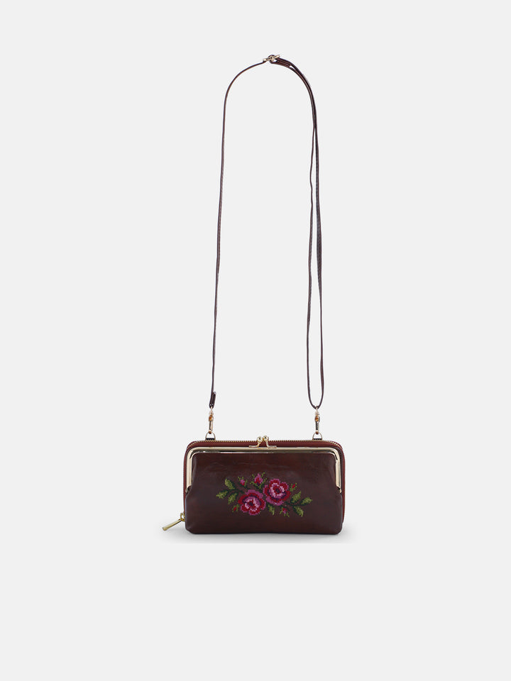 Coonoor Dream Cross Stitched Mobile Wallet Sling - Brown