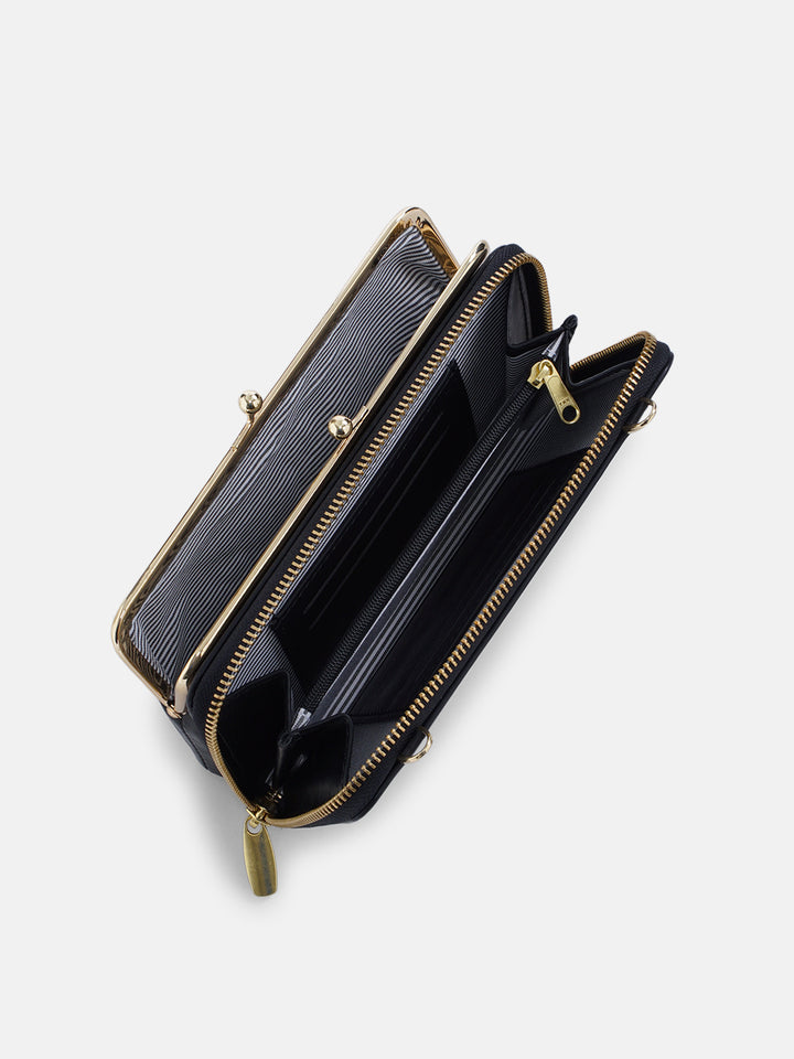 Coonoor Dream Cross Stitched Mobile Wallet Sling - Black