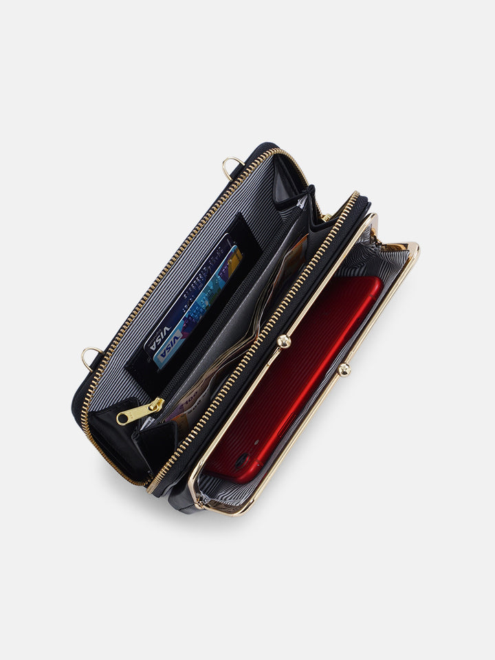 Coonoor Dream Cross Stitched Mobile Wallet Sling - Black