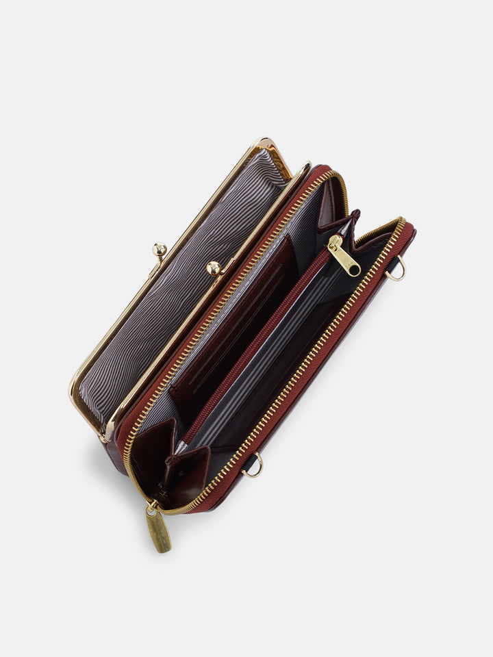 Coonoor Dream Cross Stitched Mobile Wallet Sling - Brown
