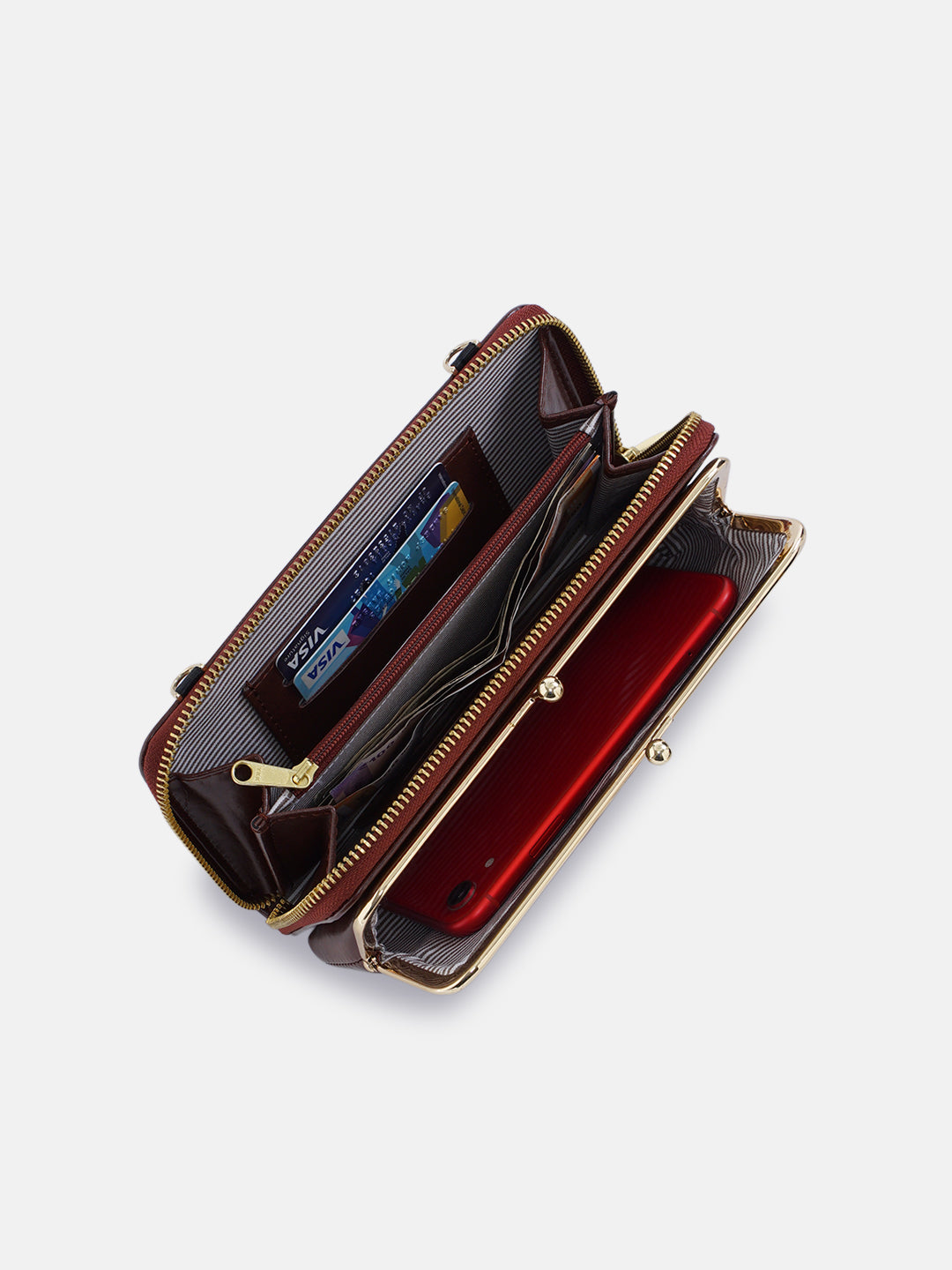 Coonoor Dream Cross Stitched Mobile Wallet Sling - Brown
