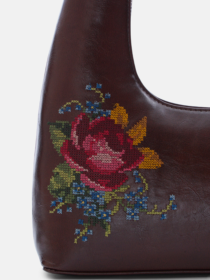 Nilgiri Dawn Cross Stitched Shoulder Bag - Brown