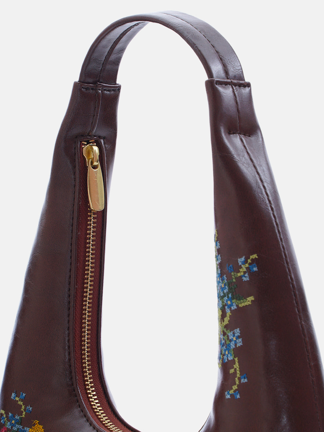 Nilgiri Dawn Cross Stitched Shoulder Bag - Brown