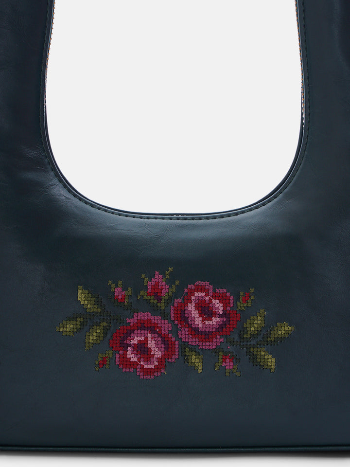 Coonoor Dream Cross Stitched Shoulder Bag  - Green