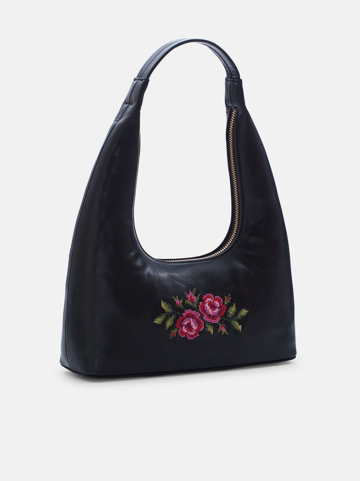 Coonoor Dream Cross Stitched Shoulder Bag - Black