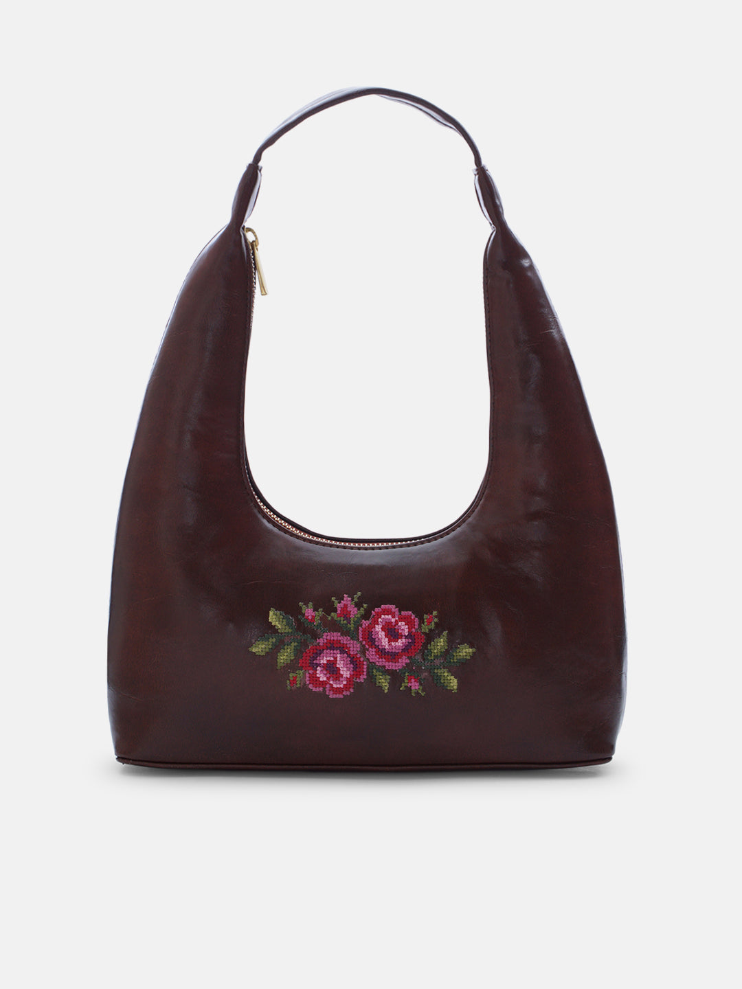 Coonoor Dream Cross Stitched Shoulder Bag  - Brown