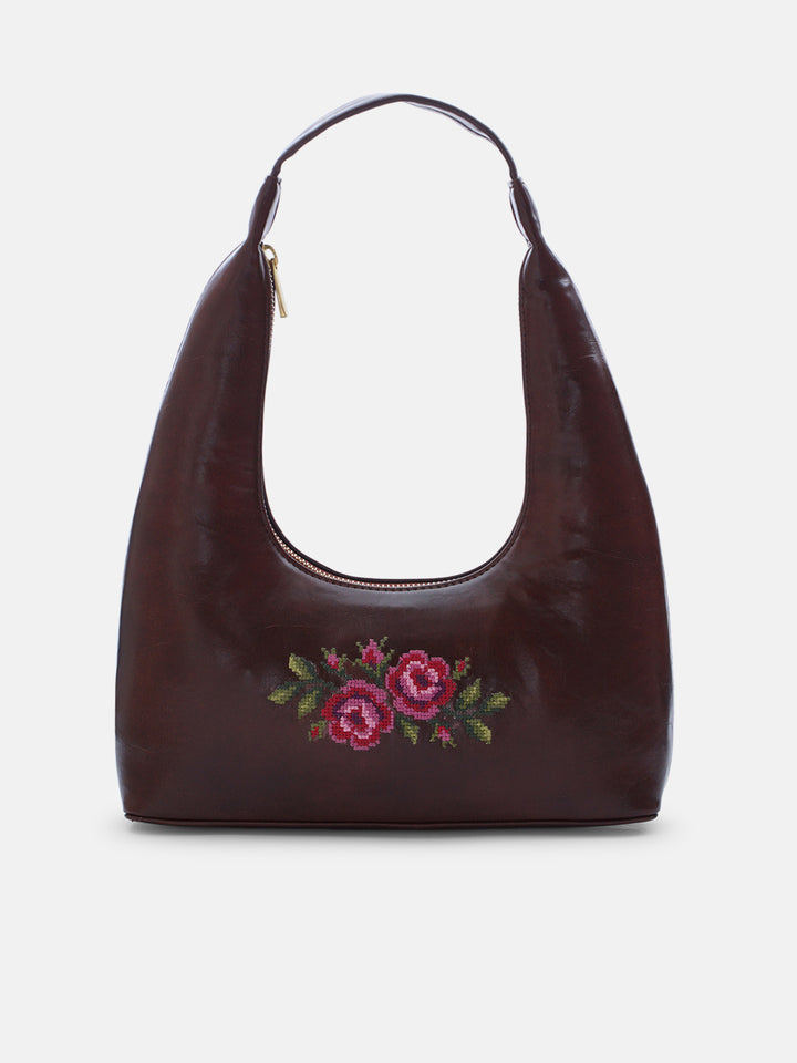 Coonoor Dream Cross Stitched Shoulder Bag  - Brown