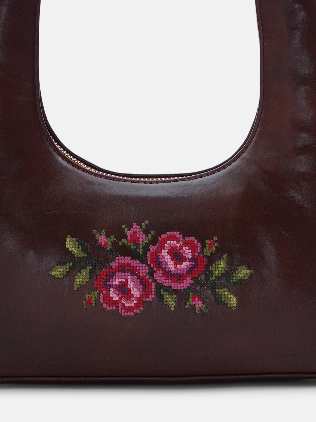 Coonoor Dream Cross Stitched Shoulder Bag  - Brown