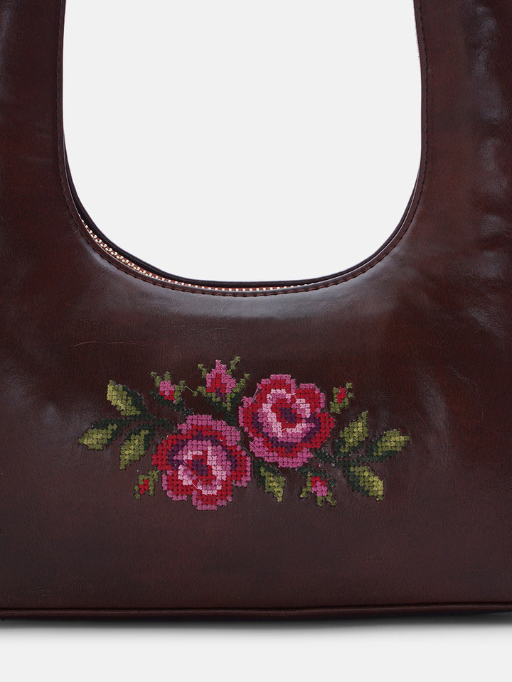 Coonoor Dream Cross Stitched Shoulder Bag  - Brown