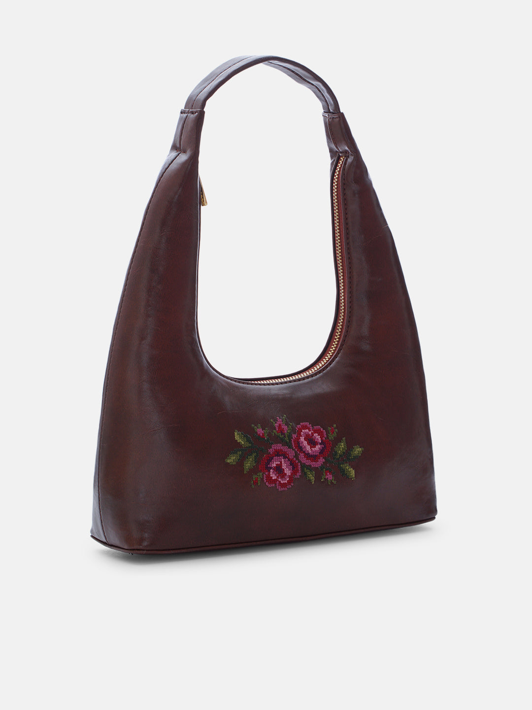 Coonoor Dream Cross Stitched Shoulder Bag  - Brown