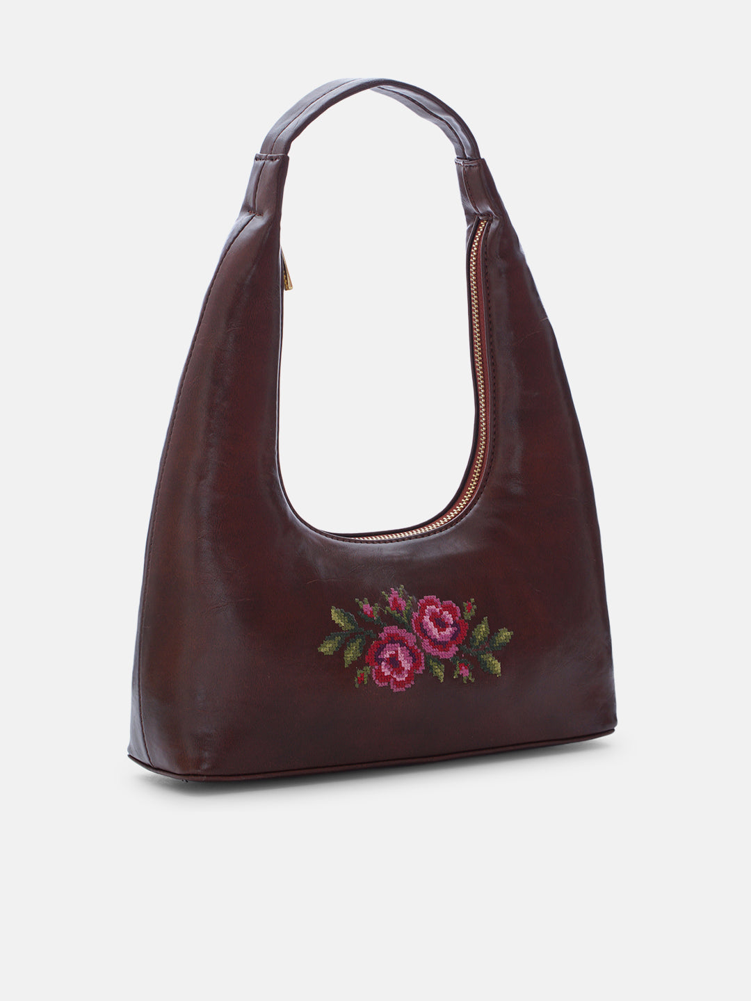 Coonoor Dream Cross Stitched Shoulder Bag  - Brown