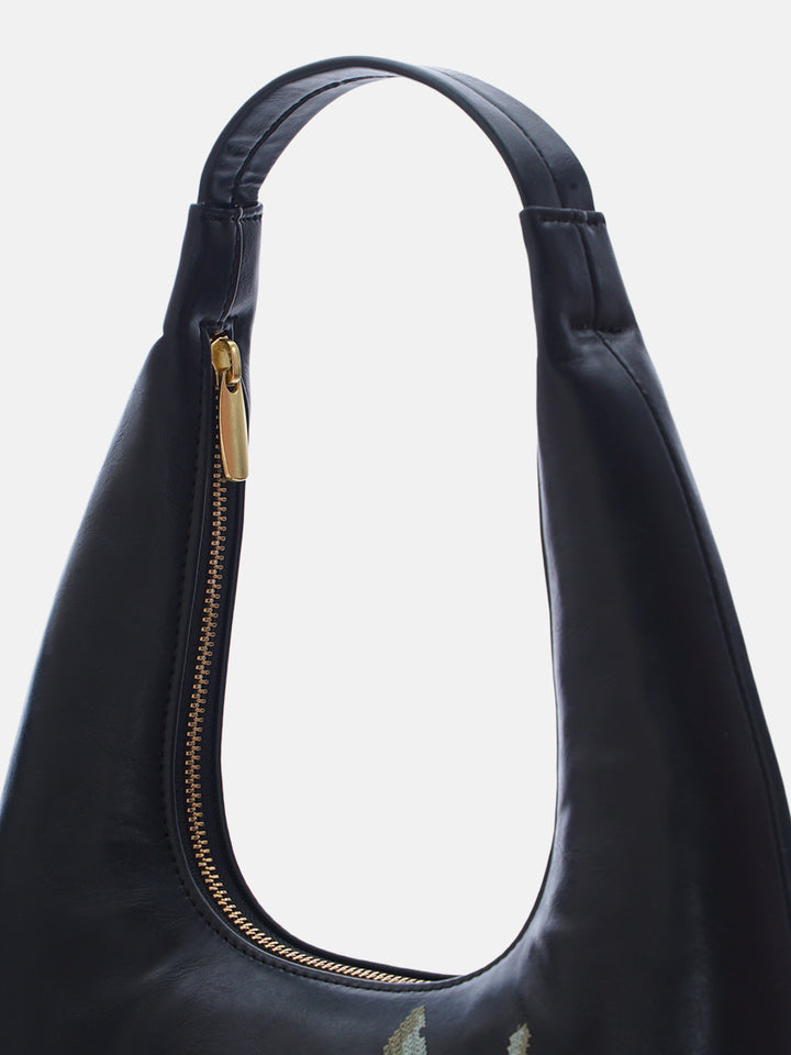 Mountain Bride Cross Stitched Shoulder Bag - Black