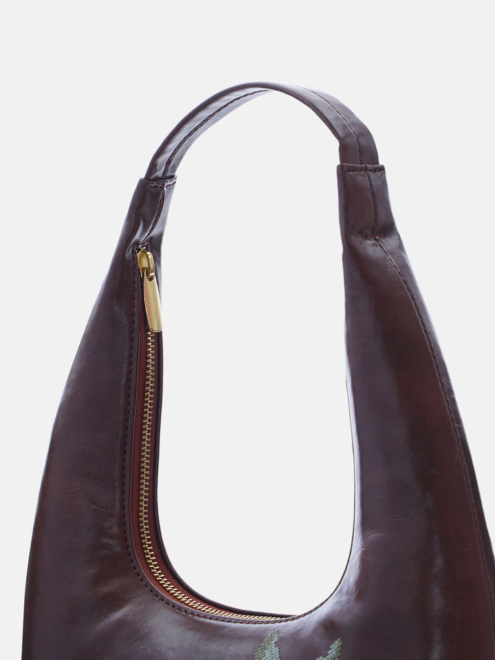 Mountain Bride Cross Stitched Shoulder Bag - Brown