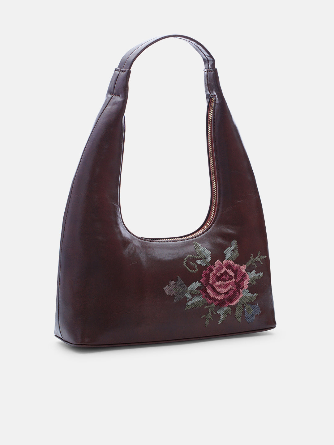 Mountain Bride Cross Stitched Shoulder Bag - Brown