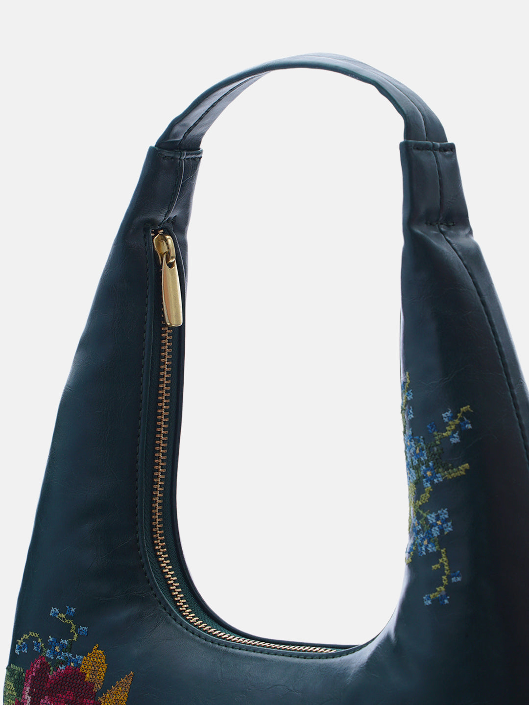 Nilgiri Dawn Cross Stitched Shoulder Bag- Emerald Green