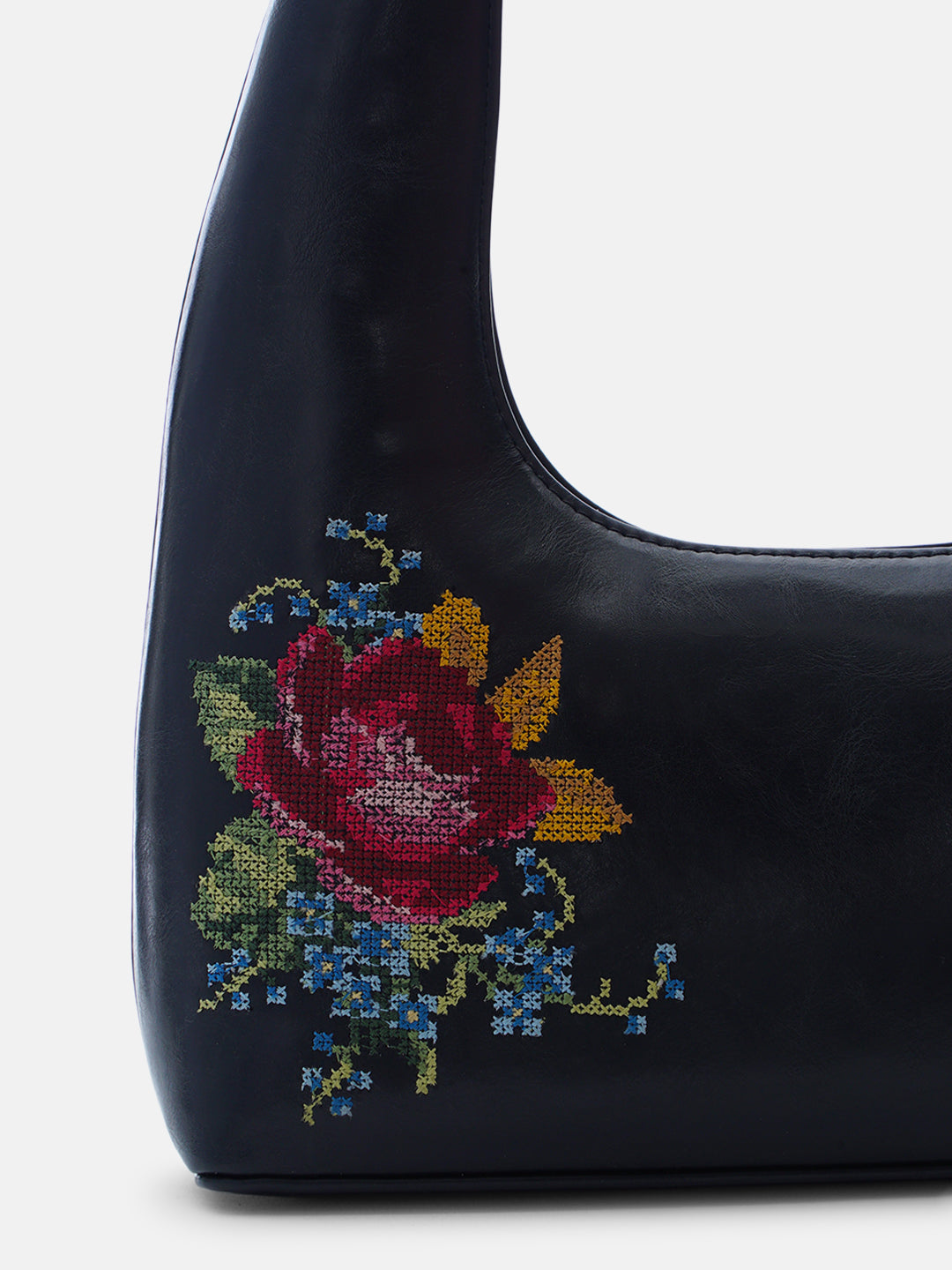 Nilgiri Dawn Cross Stitched Shoulder Bag - Black