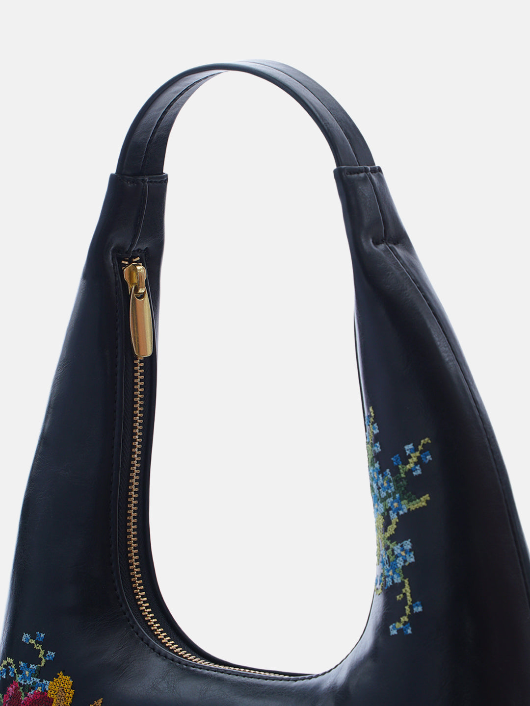 Nilgiri Dawn Cross Stitched Shoulder Bag - Black