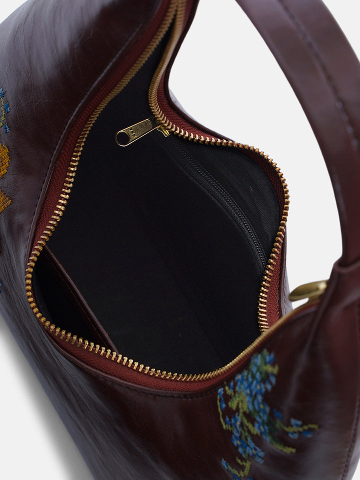 Nilgiri Dawn Cross Stitched Shoulder Bag - Brown