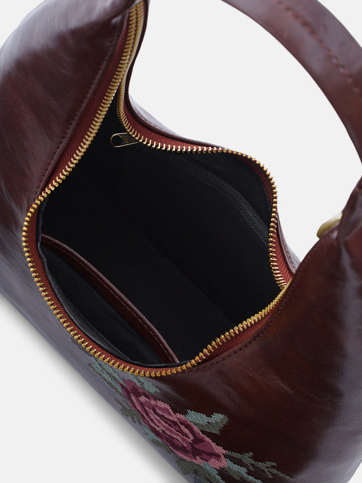 Mountain Bride Cross Stitched Shoulder Bag - Brown