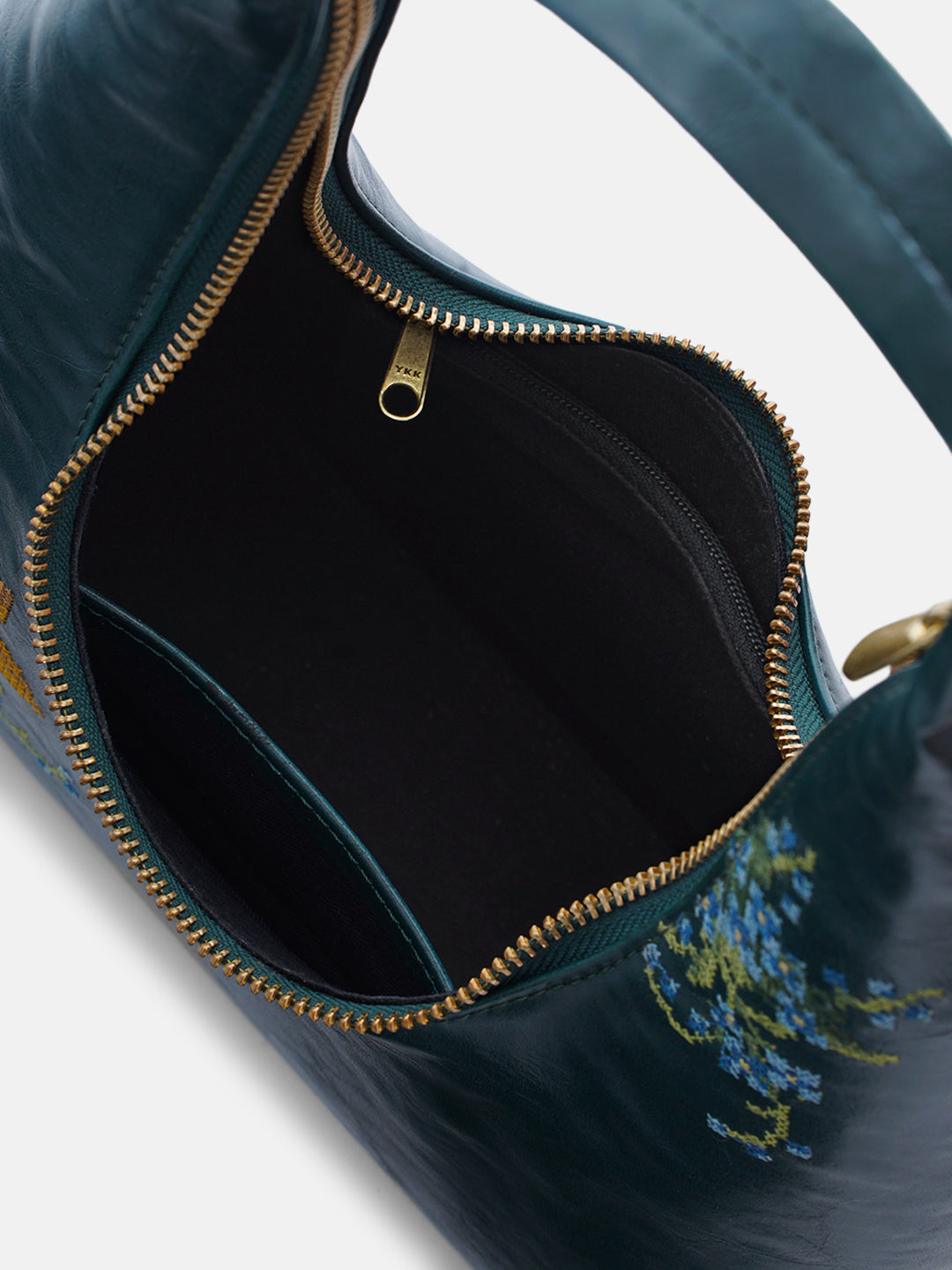 Nilgiri Dawn Cross Stitched Shoulder Bag- Emerald Green