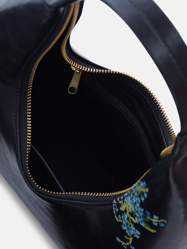 Nilgiri Dawn Cross Stitched Shoulder Bag - Black