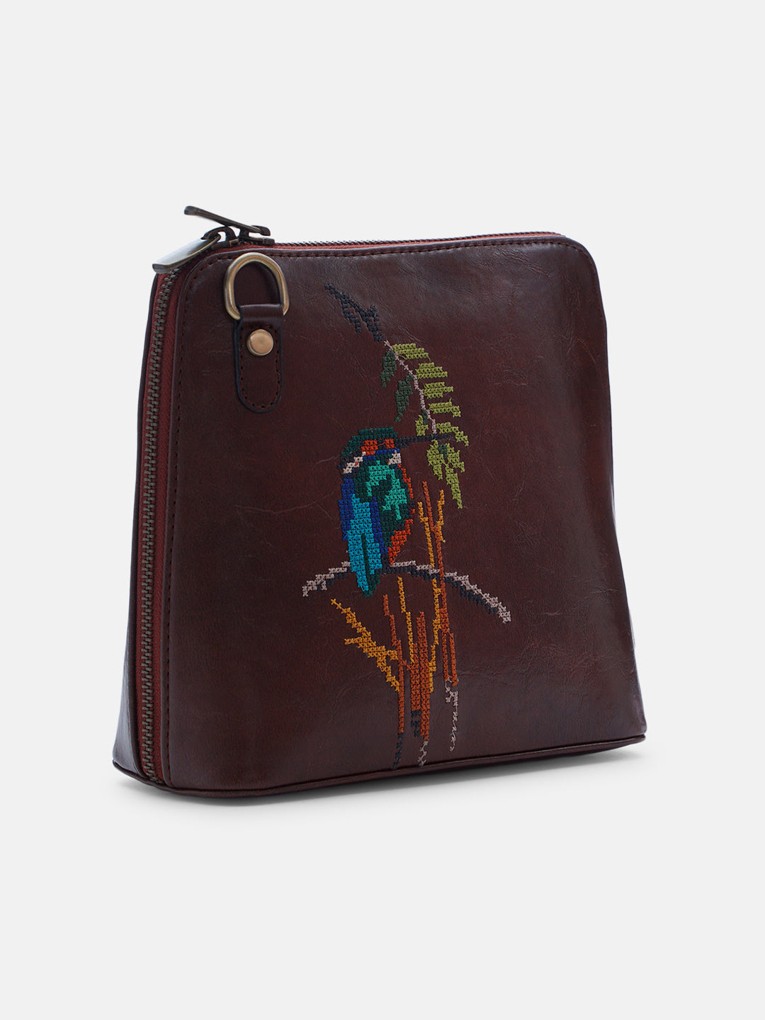 Emerald Perch Cross Stitched Colaba Sling - Brown