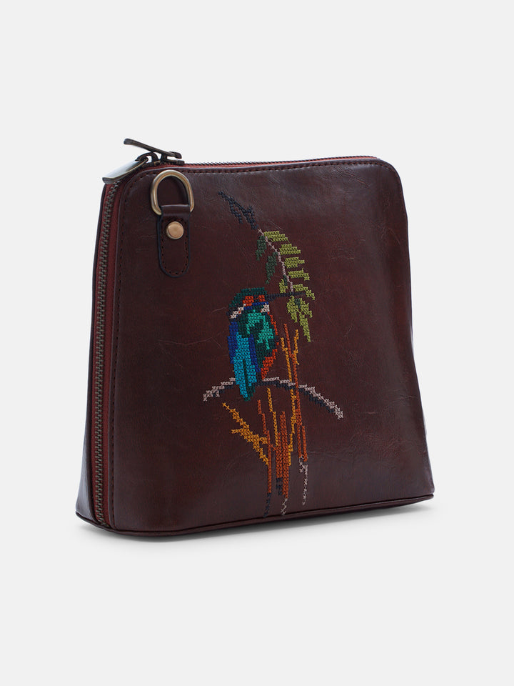 Emerald Perch Cross Stitched Colaba Sling - Brown