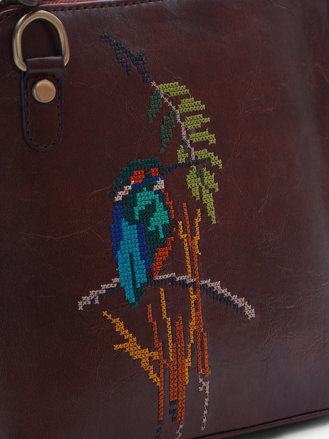 Emerald Perch Cross Stitched Colaba Sling - Brown