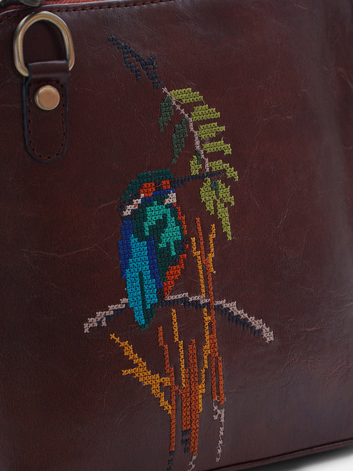 Emerald Perch Cross Stitched Colaba Sling - Brown