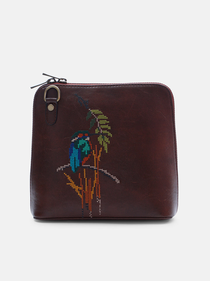 Emerald Perch Cross Stitched Colaba Sling - Brown