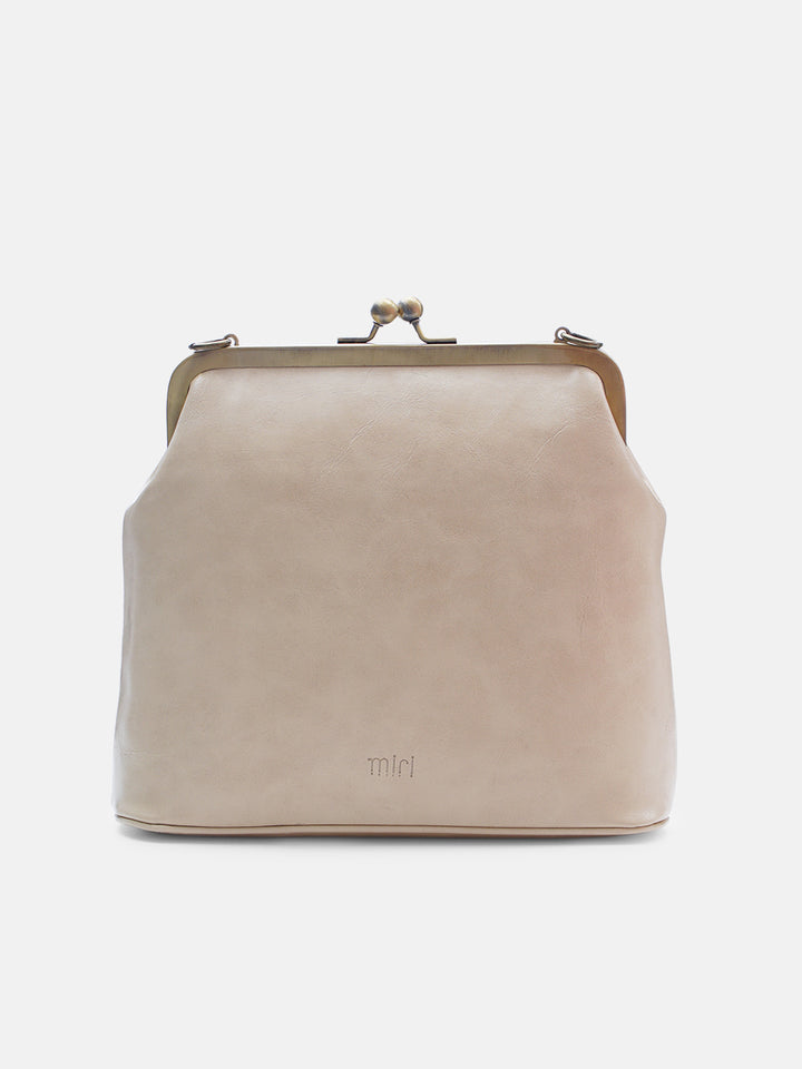Morning Melody Cross Stitched Kisslock Clutch - Off White