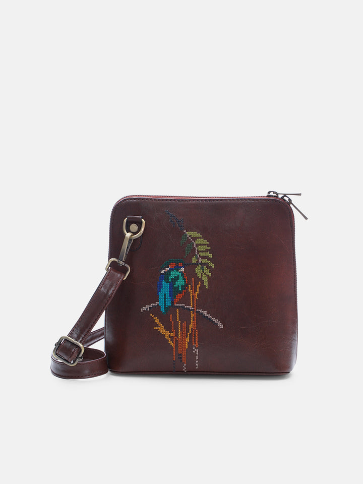 Emerald Perch Cross Stitched Colaba Sling - Brown
