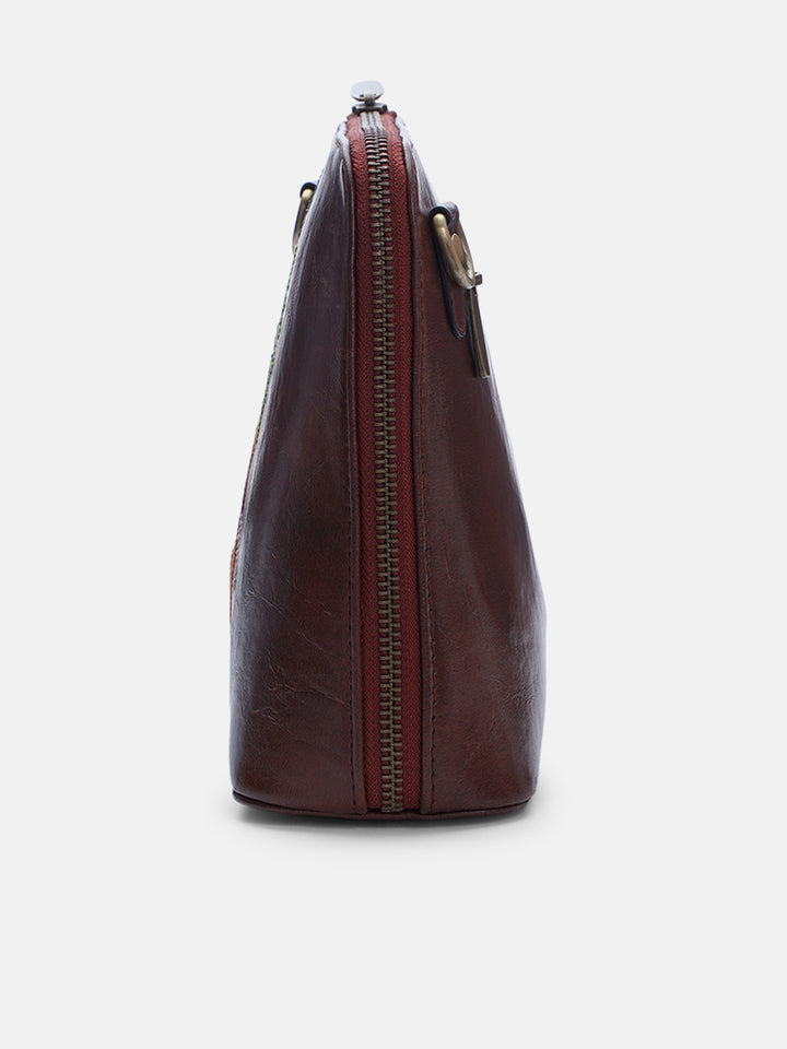 Emerald Perch Cross Stitched Colaba Sling - Brown