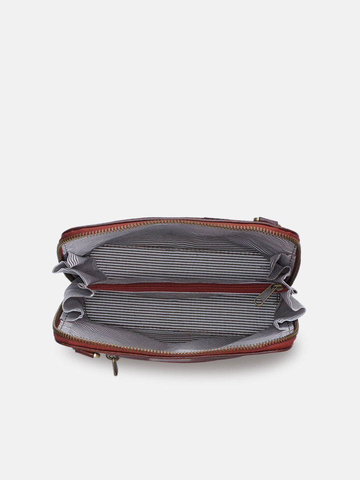 Emerald Perch Cross Stitched Colaba Sling - Brown