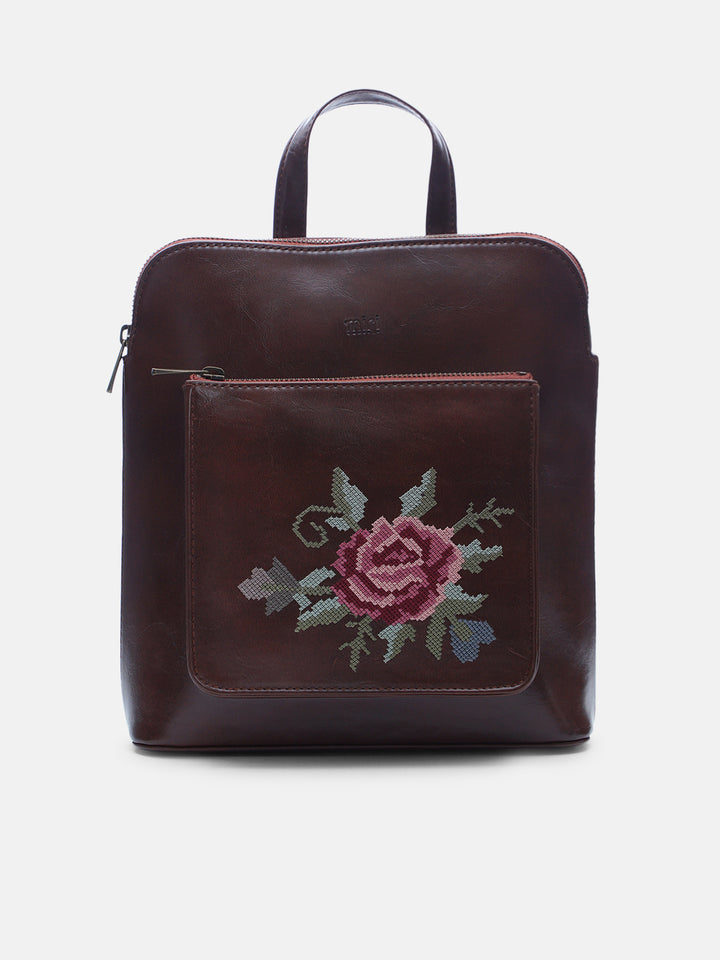 Mountain Bride Cross Stitched Backpack - Brown