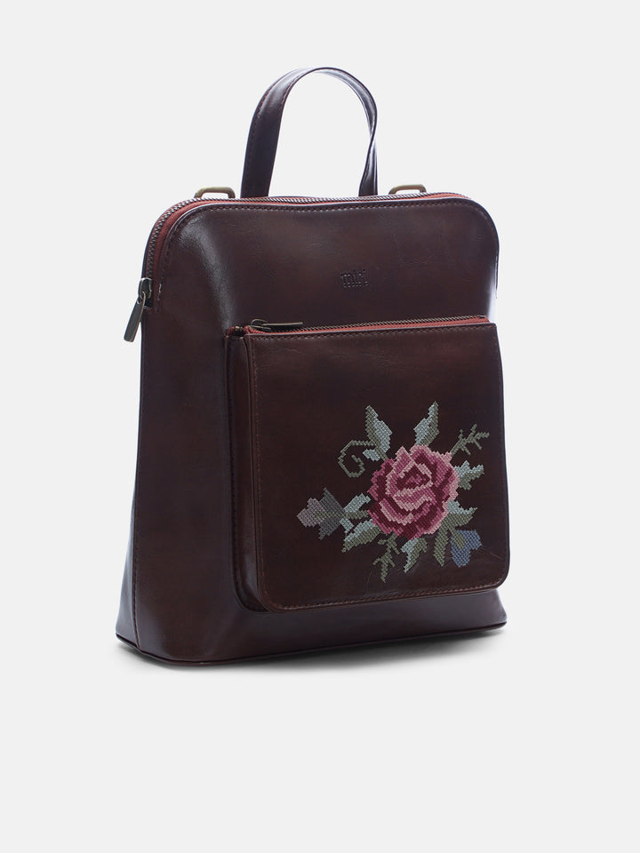 Mountain Bride Cross Stitched Backpack - Brown