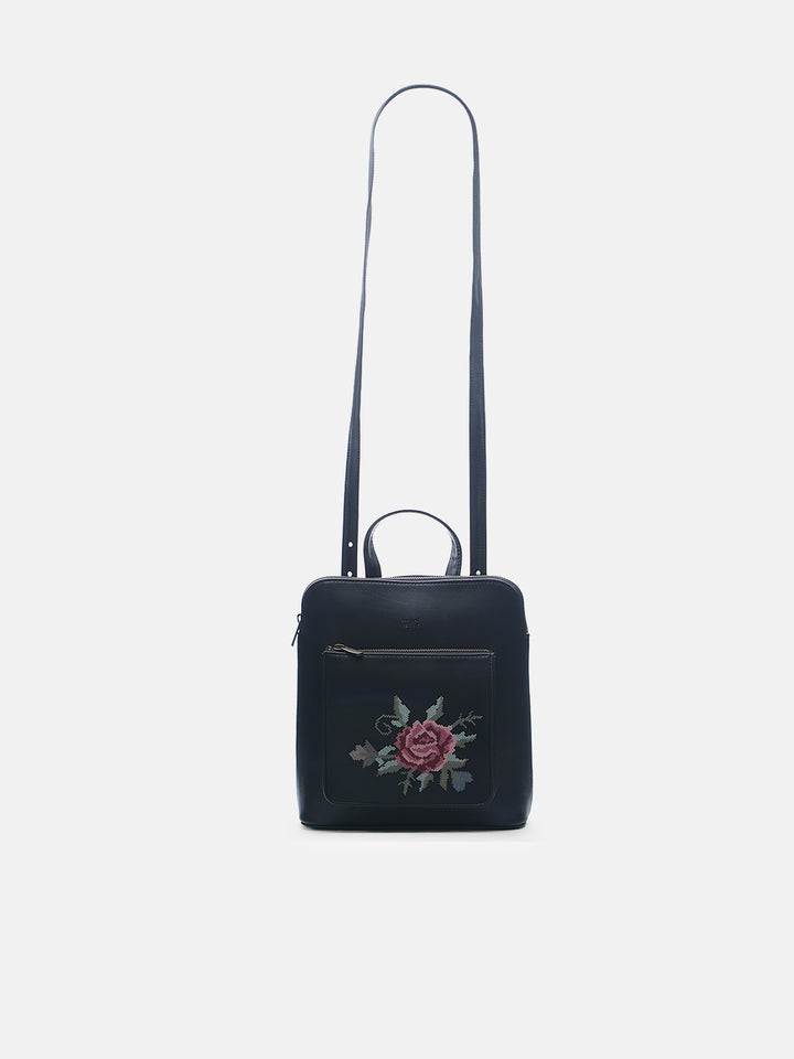 Mountain Bride Cross Stitched Backpack - Black