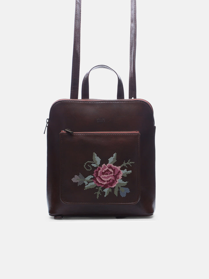 Mountain Bride Cross Stitched Backpack - Brown