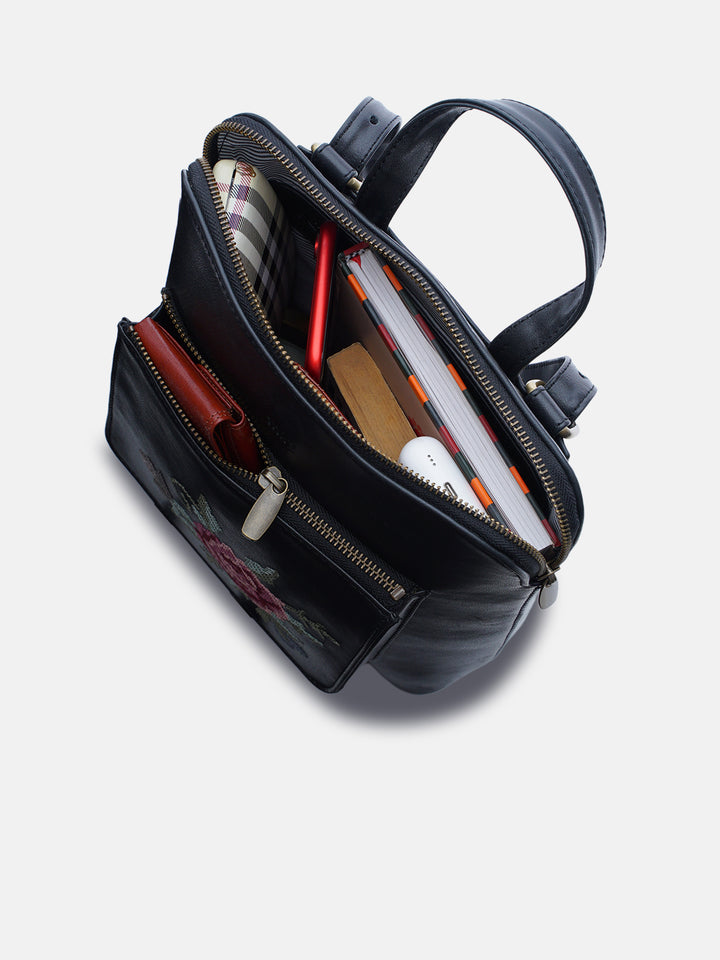 Mountain Bride Cross Stitched Backpack - Black