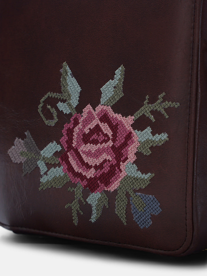 Mountain Bride Cross Stitched Sqare Sling - Brown
