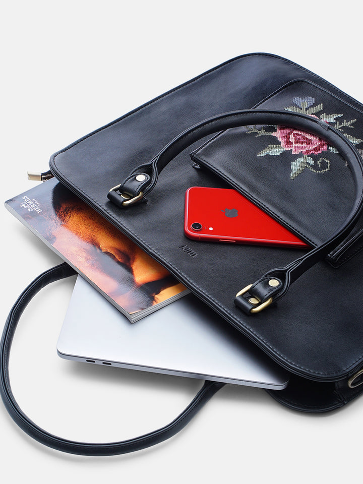 Mountain Bride Cross Stitched Laptop Bag - Black