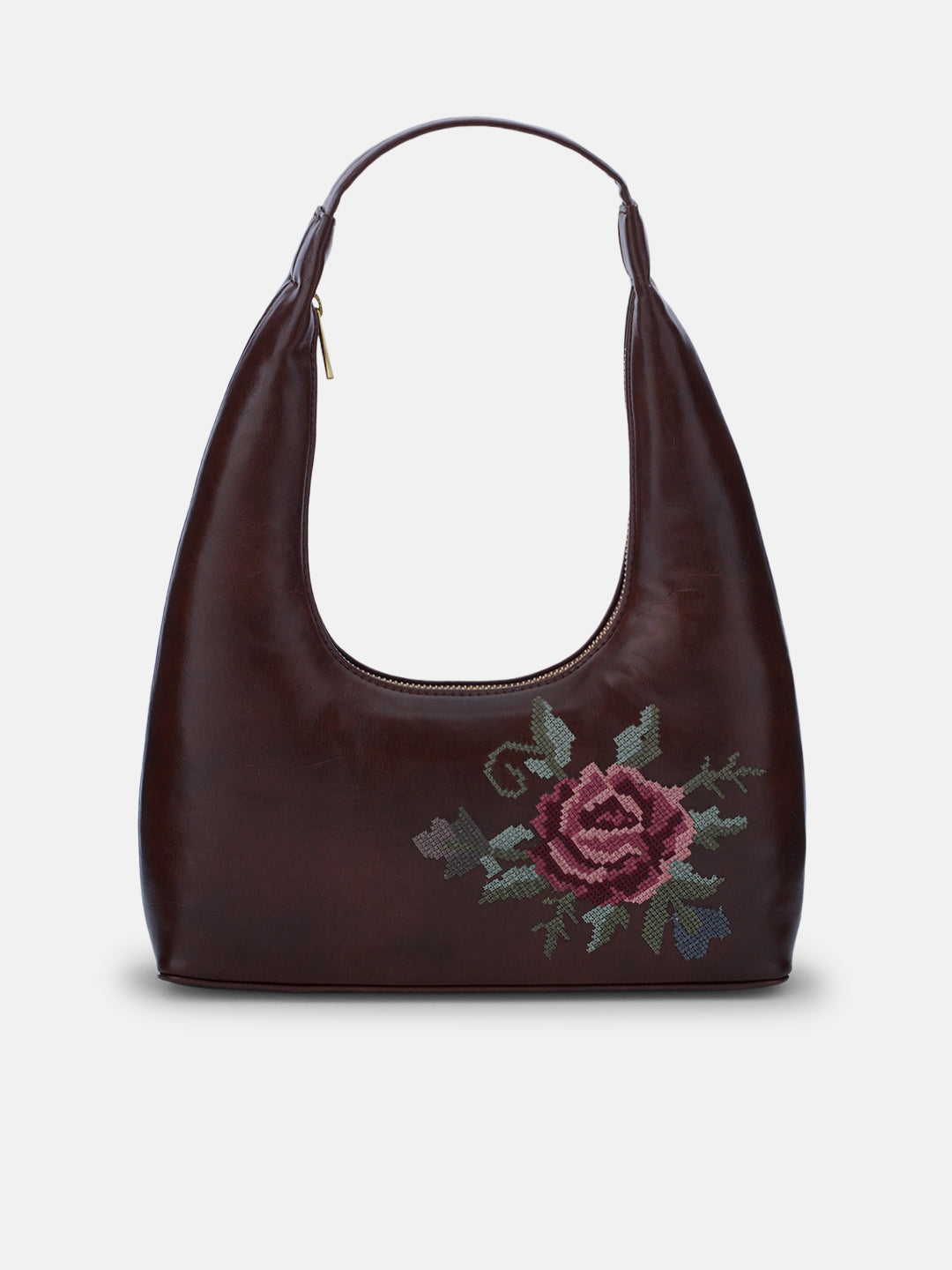 Mountain Bride Cross Stitched Shoulder Bag - Brown