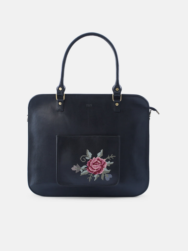 Mountain Bride Cross Stitched Laptop Bag - Black