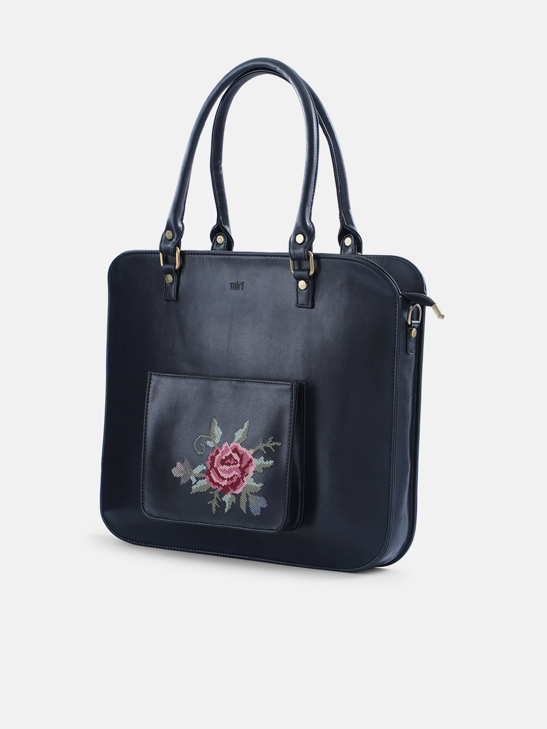 Mountain Bride Cross Stitched Laptop Bag - Black
